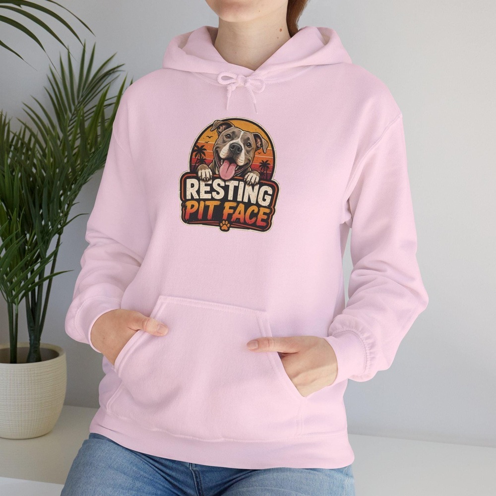 Resting Pit Face Pittie Pitbull Hoodie Dog Lover Retro Sunset Paw Sweatshirt